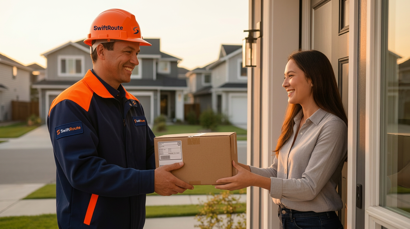 SwiftRoute courier delivering a package